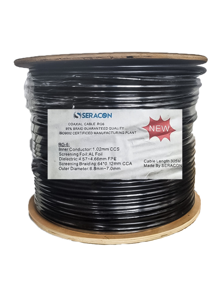 Rollo de cable coaxial RG6 Negro