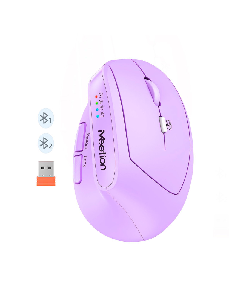 Mouse Ergonómico Inalámbrico y Bluetooth Meetion BTM008 Morado