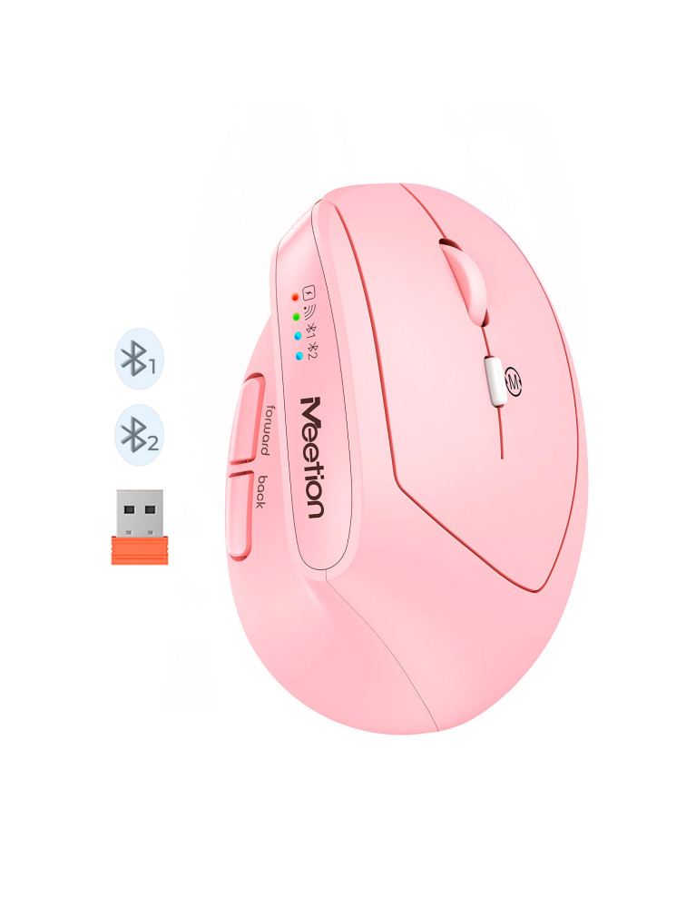 Mouse Ergonómico Inalámbrico y Bluetooth Meetion BTM008 Rosado