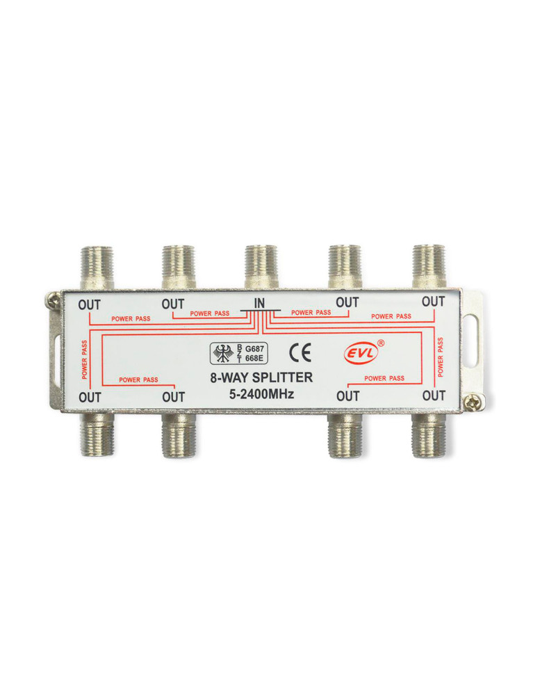 Splitter Coaxial 1 A 8 Vías EVL 5 A 2400 MHZ