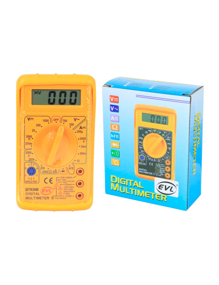 Multímetro Digital Con Protector EVL DT830B