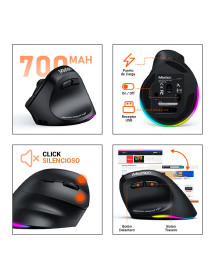 Mouse Ergonómico Inalámbrico y Bluetooth Meetion BTM010R Negro
