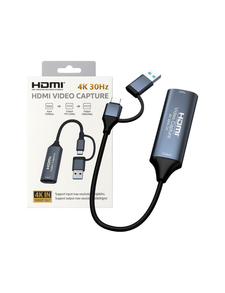 Capturadora De Vídeo Tipo C y USB 3.0 A HDMI Full HD