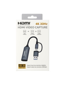 Capturadora De Vídeo Tipo C y USB 3.0 A HDMI Full HD