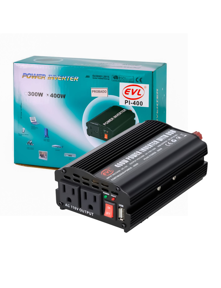 Inversor De Carro 12V Dc a 110V Ac 400 Watts PI-400