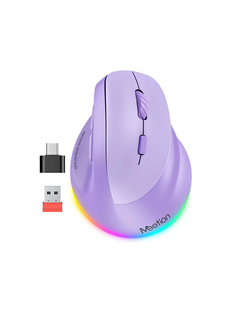 Mouse Ergonómico Inalámbrico y Bluetooth Meetion BTM010R Purpura
