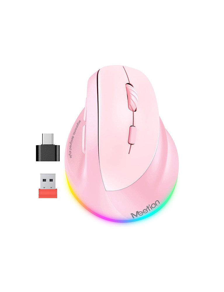 Mouse Ergonómico Inalámbrico y Bluetooth Meetion BTM010R Rosado