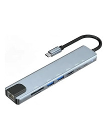 Hub Usb C 8 en 1 Metálico Hdmi + Red HUB8.1