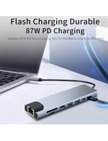 Hub Usb C 8 en 1 Metálico Hdmi + Red HUB8.1