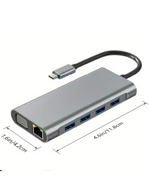 Hub Usb C 11 en 1 Aluminio Hdmi + Vga + Red HUB11.1